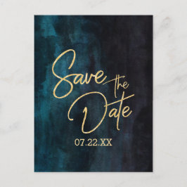 Navy Aquamarine Wasserfarben und Goldhochzeit spei Ankündigungspostkarte