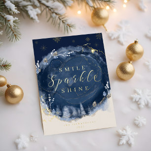 Navy Aquarell & Jewels Schneewald Folien Feiertagskarte
