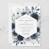 Navy Aquarelle Bloom Wedding Einladung (Vorderseite)