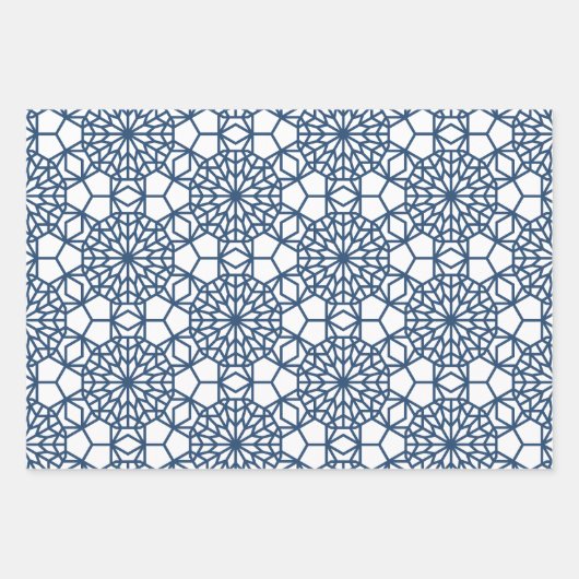 Navy Arabesque Geometric Muster Geschenkpapier Set (Vorderseite)