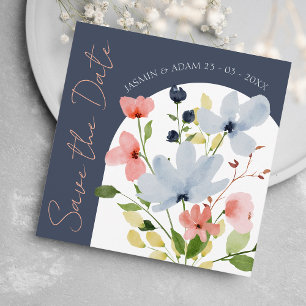 Navy Arch Floral Boho Heiratsankündigung Save The Date