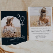 Navy Arch Modern Minimalistisch Foto Graduation Pa Einladung