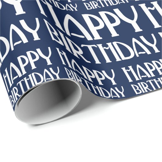 Navy Art Deco Happy Birthday Geschenkpapier (Rolleneckpunkt)