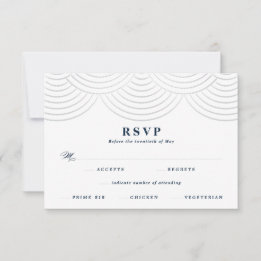 Navy Art Deco Lichterkette Hochzeit RSVP Karte