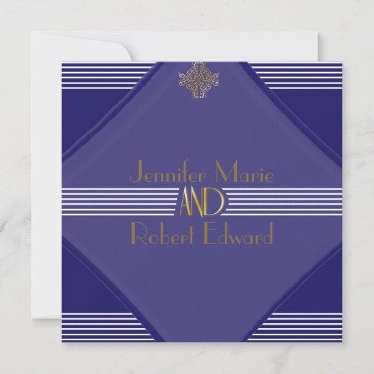 Navy Art Deco Posh Hochzeit Einladung (Vorderseite)