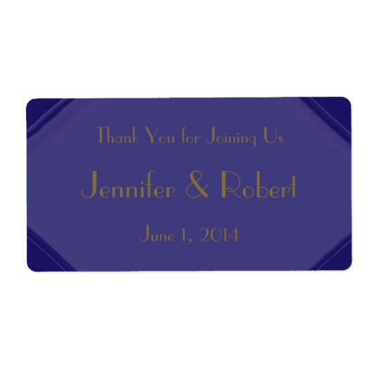 Navy Art Deco Posh Water Flasche Label (Vorne)