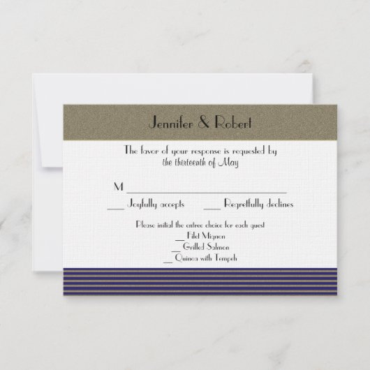 Navy Art Deco Posh Wedding Response Card RSVP Karte (Vorderseite)