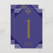 Navy Art Deco Posh Wedding Tischnummer (Vorne/Hinten)