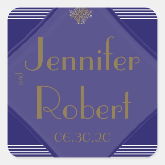 Navy Art Deco Posh Wedding Umschlag Aufkleber (Vorderseite)