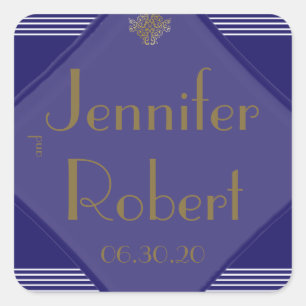 Navy Art Deco Posh Wedding Umschlag Aufkleber