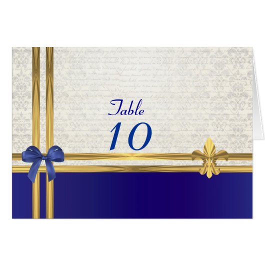 Navy auf weißer Damast-Tischnummer (Vorderseite (Horizontal))