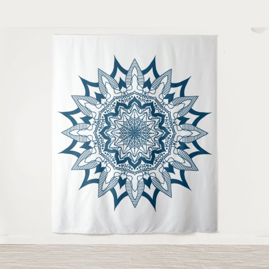 Navy auf weißer Mandala Wandteppich (Vorderseite)