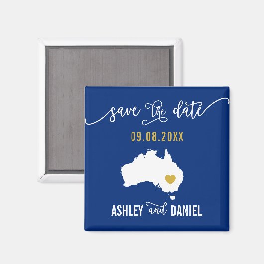 Navy Australia Wedding Save the Date Map Magnet (Vorderseite/Rückseite)