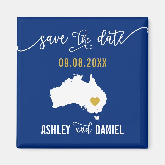 Navy Australia Wedding Save the Date Map Magnet (Vorne)