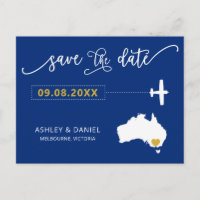 Navy Australia Wedding Save the Date Map Postcard