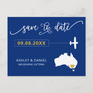 Navy Australia Wedding Save the Date Map Postcard Postkarte