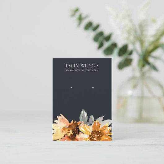 NAVY AUTUMN FALL SUNFLOWER STUD EARRING DISPLAY VISITENKARTE (Stehend Vorderseite)