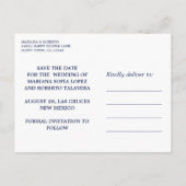 Navy Azulejo | Spanische Tile LACE SAVE THE DATE Ankündigungspostkarte (Rückseite)