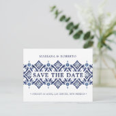 Navy Azulejo | Spanische Tile LACE SAVE THE DATE Ankündigungspostkarte (Stehend Vorderseite)
