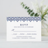Navy Azulejo | Spanische WEDD RSVP - MEALWAHL Karte (Stehend Vorderseite)