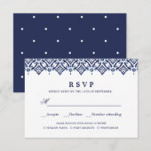 Navy Azulejo | Spanische WEDD RSVP - MEALWAHL Karte (Vorne/Hinten)