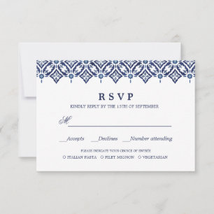 Navy Azulejo   Spanische WEDD RSVP - MEALWAHL Karte