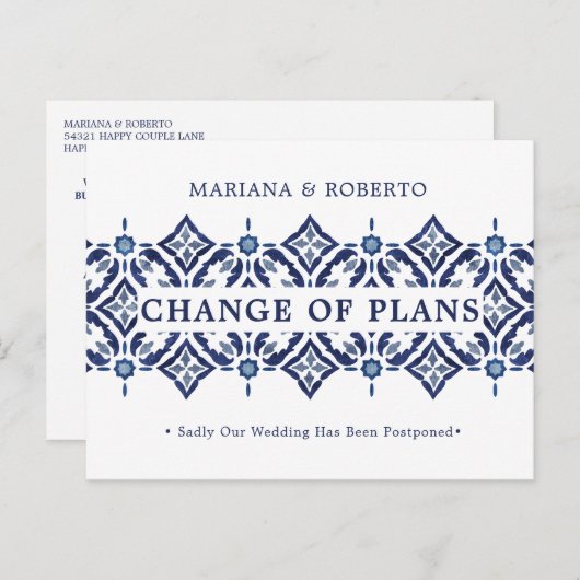 Navy Azulejo | Spanischer FLÄCHENWECHSEL Ankündigungspostkarte (Vorne/Hinten)