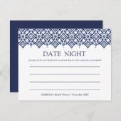 Navy Azulejo Spanish Tile Dusche Datum Nacht Hinweiskarte (Vorne/Hinten)