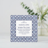 Navy Azulejo | Spanish Tile Pattern Wedding Einladung (Stehend Vorderseite)