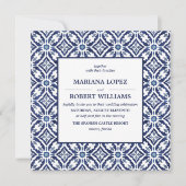 Navy Azulejo | Spanish Tile Pattern Wedding Einladung (Vorderseite)