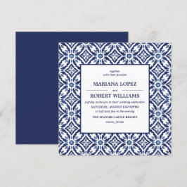Navy Azulejo | Spanish Tile Pattern Wedding Einladung