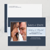 Navy/Baby Blue_2 Strip Save the Date Postkarte (Vorne/Hinten)