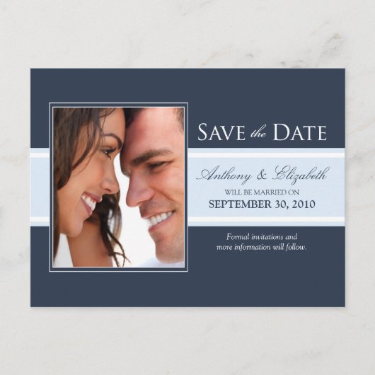 Navy/Baby Blue_2 Strip Save the Date Postkarte (Vorderseite)