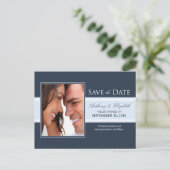 Navy/Baby Blue_2 Strip Save the Date Postkarte (Stehend Vorderseite)