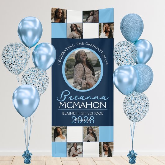 Navy & Baby Blue 9 Foto Collage Abschluss Vinyl Banner
