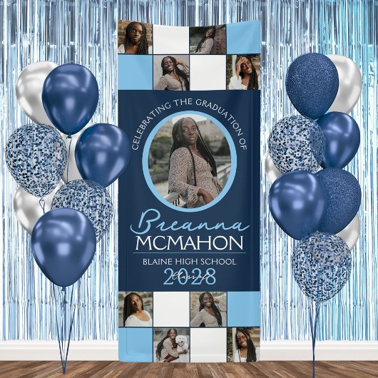 Navy & Baby Blue 9 Foto Collage Abschluss Vinyl Banner