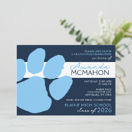 Navy & Baby Blue Elegant Pawprint (Foto Back) Einladung