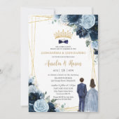 Navy Baby Blue Floral Twins Boy Girl Quinceanera Einladung (Vorderseite)