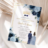 Navy Baby Blue Floral Twins Boy Girl Quinceanera Einladung