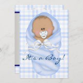 Navy Baby Blue Gingham Baby Boy Shower Einladungen (Vorne/Hinten)