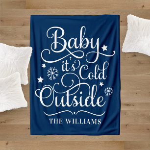 Navy Baby It's Cold Outside Familienname Fleecedecke