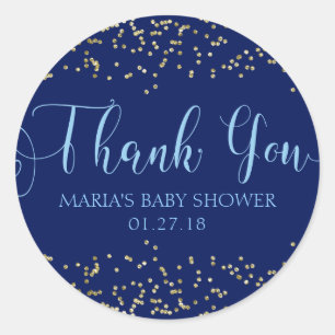 Navy Baby Shower Gold Confetti Gefallen Vielen Dan Runder Aufkleber