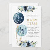 Navy Ballon Baby Dusche Junge Einladung (Vorne/Hinten)