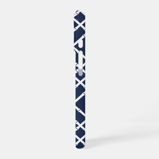 Navy Bamboo Lattice Muster Monogram iPhone 16 Hülle (Linke Seite)