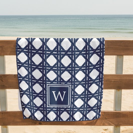 Navy Basketweaver Muster Monogram Strandtuch