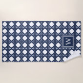 Navy Basketweaver Muster Monogram Strandtuch (Vorderseite)