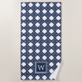 Navy Basketweaver Muster Monogram Strandtuch (Vorderseite)
