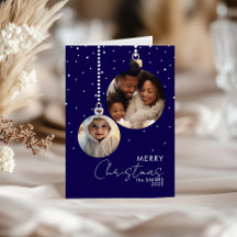 Navy Bauble Family Foto Weihnachtskarte mit Schnee