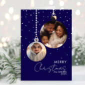 Navy Bauble Family Foto Weihnachtskarte mit Schnee Karte