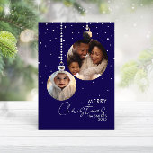 Navy Bauble Family Foto Weihnachtskarte mit Schnee Karte